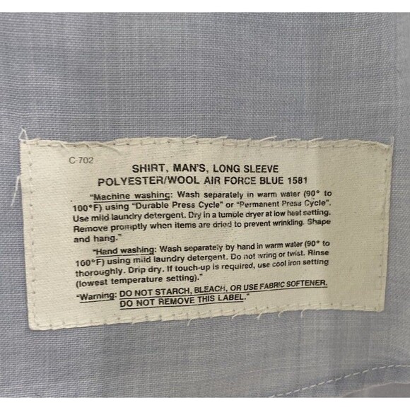 Shirt Man's Long Sleeve Polyester Wool Air Force Blue USAF VTG 16.5 32 Creighton - Picture 2 of 10